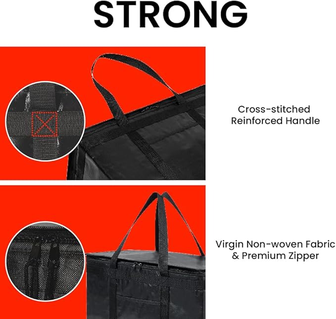 NZ home Insulated Bags for Food Delivery (2XL PRO) Grocery Shopping Cooler Bag, Pizza Delivery, Hot & Cold Catering Tote, Reusable, Foldable & Heavy Duty (Gray)