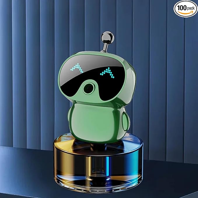 Robot Intelligent Aromatherapy Machine, Smart Cute Robot Car Air Freshener, Fine Spray/Fillable/Four-Gear Adjustment/Vibration Sensing/On-Off/Large Capacity Long-Lasting Fragrance/V1 (Green, Gardenia)