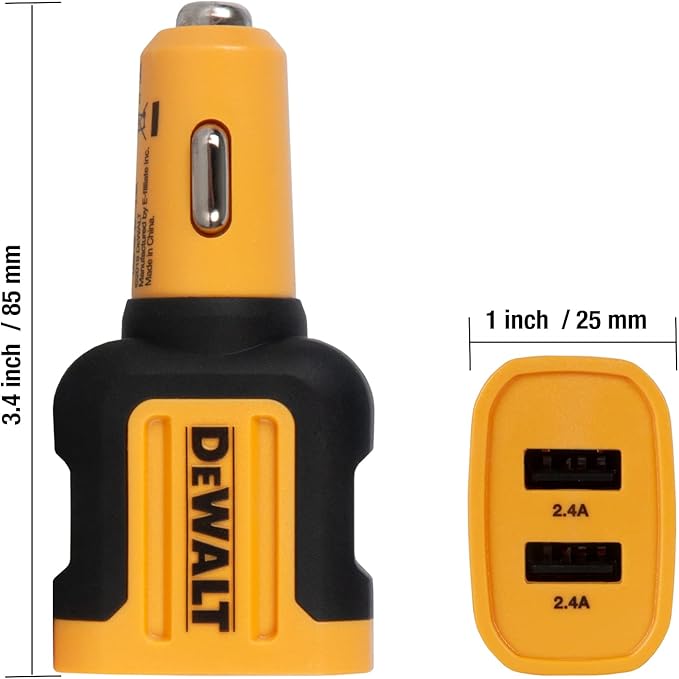 DEWALT Heavy Duty 24W USB Car Charger Adapter, Cigarette Lighter Adapter USBA Charger, Fast Charging Car Lighter USB Adapters, Cell Phone Automobile Chargers for iPhone, Samsung Galaxy, iPad