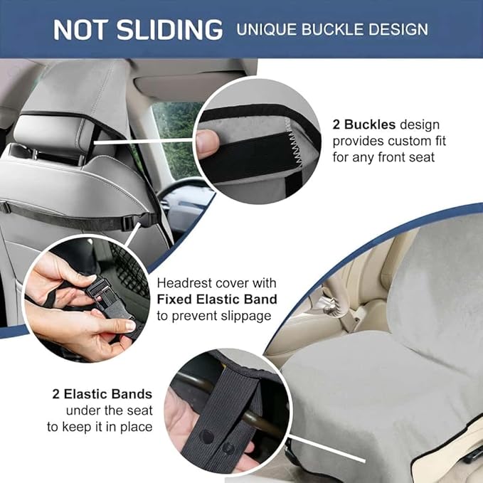 Grey Car Seat Covers, 2PCS Premium Auto Seat Towel Fit Cars SUV Trucks, Ideal Gift for Active People Who Work Sweat Swim Run Beach