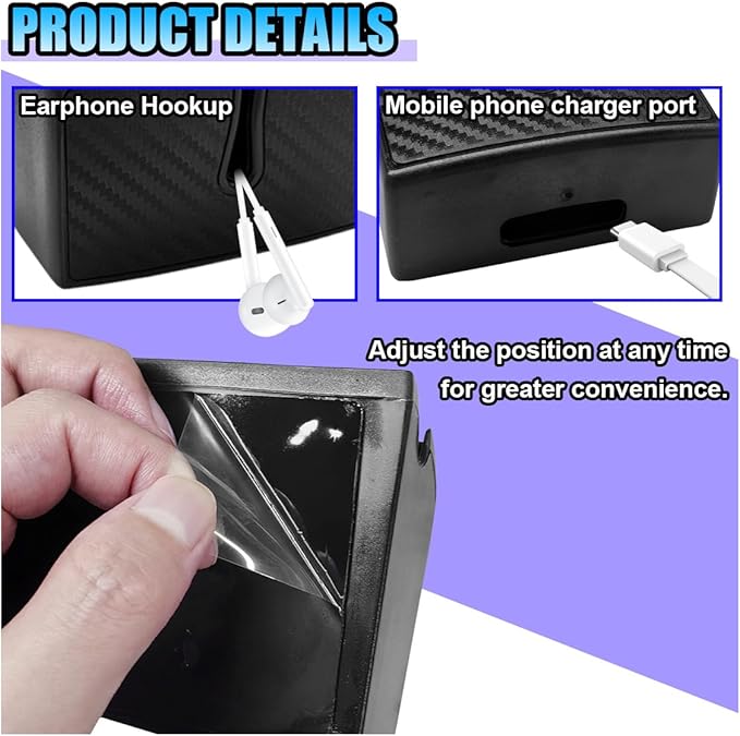 Universal Carbon Fiber Car Storage Box - Multifunctional Cell Phone Holder Auto Dashboard Pocket Organizer with Sticky - Car Interior Accessories for Storing Phone Card Key Pen Coin (Short)
