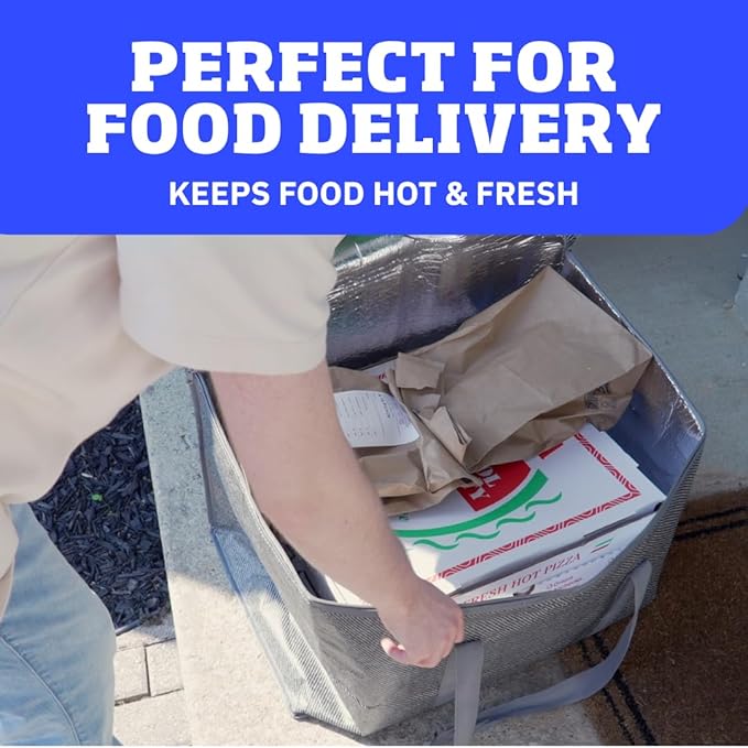 DURASACK XXXL Insulated Food Delivery Bag – 23”x14”x15” Reusable Catering Tote for Hot & Cold Food – Water-Resistant Thermal Carrier for Meal Transport, Grocery Runs, and Events, Gray