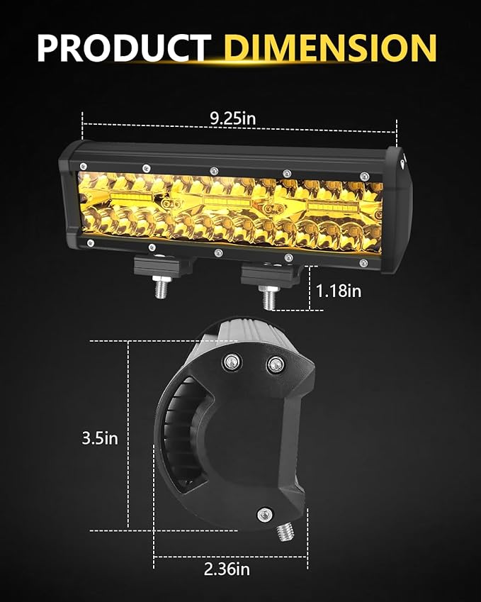 9 Inch Yellow Led Lights Bar 2PCS 360W 36000LM Spot & Flood Combo Fog Lamp Triple Row Off Road Light Bar Waterproof Led Work Lamps Compatible with Pickup,Truck,SUV,ATV,RZR,Boat Marine -2 PCS…