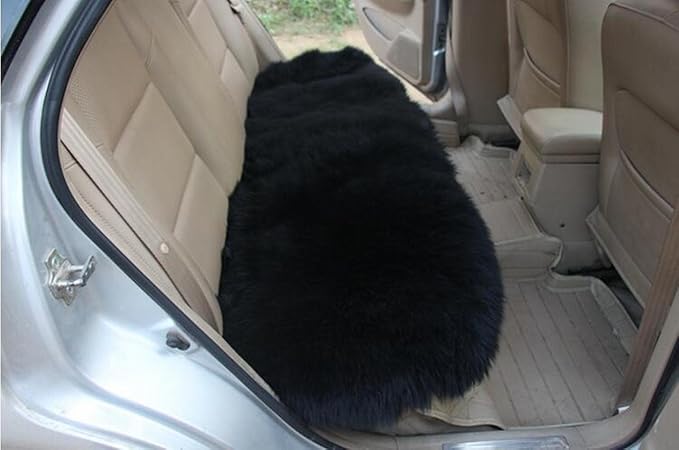 Winter Warmth: Universal Sheepskin Seat Cushion Cover - Natural Wool, for Cars, Trucks, SUVs & Vans - Cozy & Stylish Driving Companion Rear Black