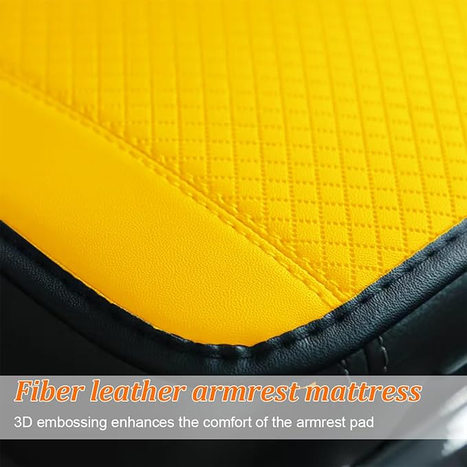 Car Center Console Cover, PU Leather Vehicle Armrest Seat Box Cover Protector, Comfortable Automotive Interior Arm Rest Cushion Pad Accessories, Universal for SUV Sedan Truck (Yellow)