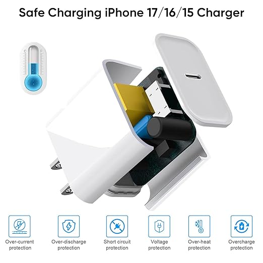 USB C Charger for iPhone 17/16/15 Charger Fast Charging,20W Apple Fast USBC Wall Chargers 2Pack Type C Blocks Adapter Fast USBC Charging Cable Cord for iPhone 17 Pro Max/16Pro/15Plus/iPad Pro/Air/Mini