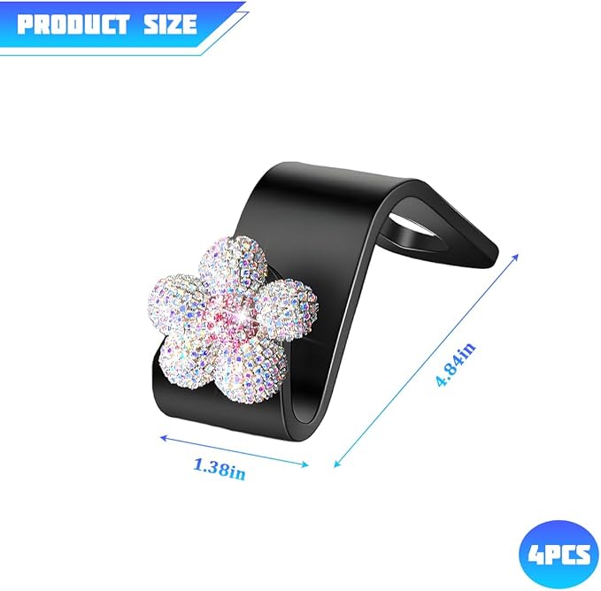 Bling Car Seat Headrest Hook, 4PCS Daisy Crystal Rhinestone Vehicle Backseat Hanger Hook for Purses Bags, Auto Headrest Storage Organizer Decorations, Universal Fit (Multicolour White Pink)