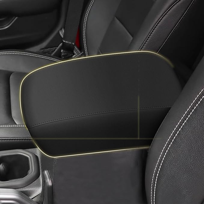 AOMSAZTO Armrest Cover for Jeep Wrangler Center Console Pad, Black Faux Leather Arm Rest Lid Protector Cushion Interior Accessories (2018-2025 Wrangler JL & Gladiator JT)