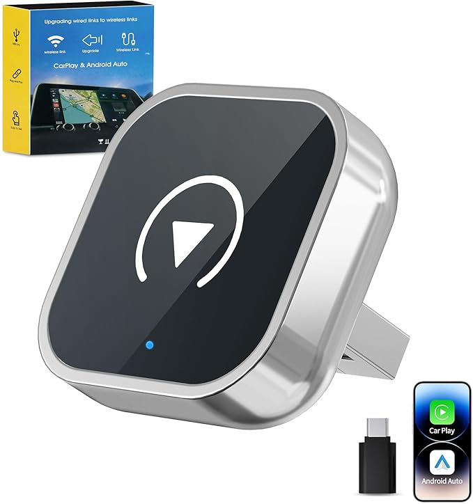Kairiyard Wireless CarPlay Adapter for iPhone and Android Auto, 2-in-1 Convert Wired to Wireless Car Play Adapter, Plug and Play, No Latency, Fast and Stable Auto Connect, with USB/USB-C