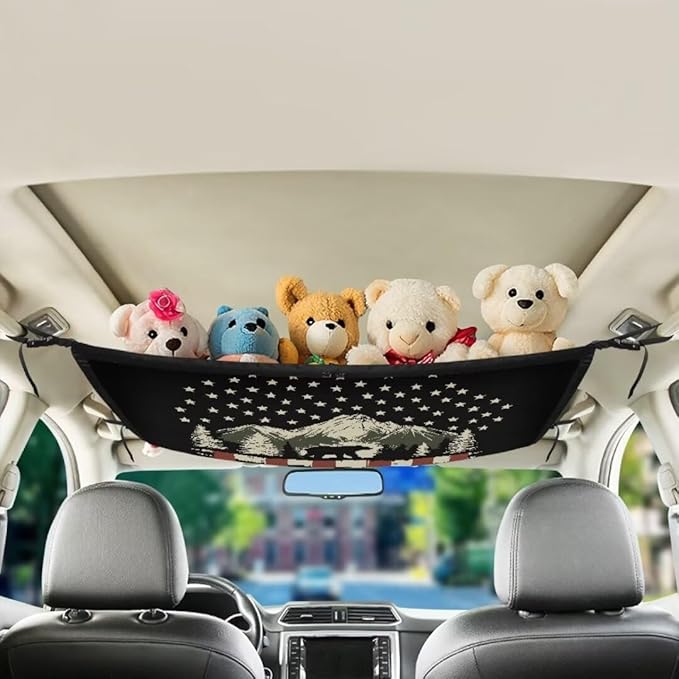 Car Roof Storage Bag Bear Mountain Print Car Seat Storage Hanging Bag Premium Car Seat Organizer One-Size-Fits Tidy Pouch Pocket Storage for Small Items