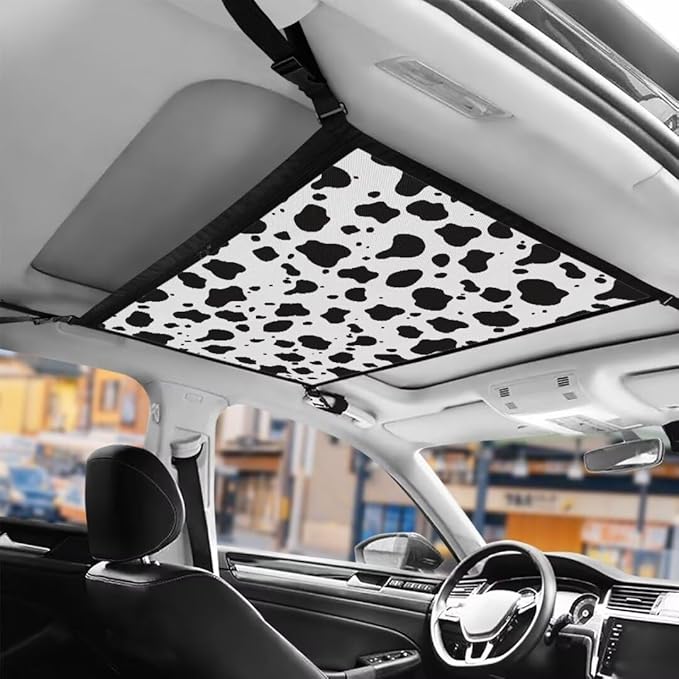 Car Roof Storage Bag Black Spot Print Multi-Purpose Seat Organizer Premium Car Seat Organizer Vehicle Passenger Seat Organization and Storage for Kids Adults Pets Items