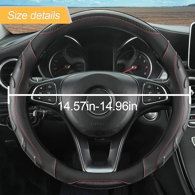 Leather Steering Wheel Cover, Auto Car Stretch Steering Wheel Protector, Universal 15 Inch Anti-Slip Breathable Odorless Steering Wheel Cover for Men Women (Black)