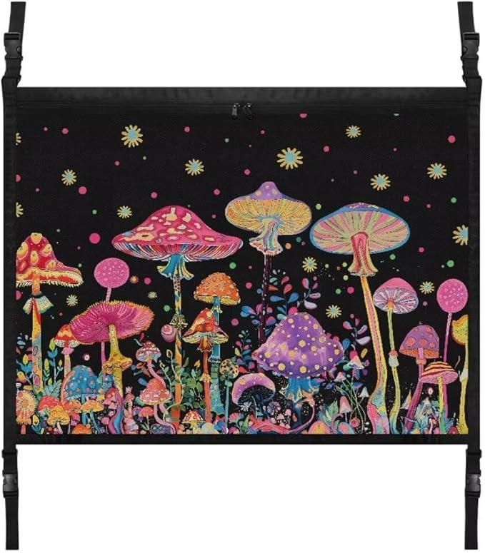 Car Roof Storage Bag Colorful Mushroom Print Hanging Car Storage Bag Multi-Purpose Car Bag Storage Box Organizer Pouch Pocket One-Size-Fits Car Travel Accessories