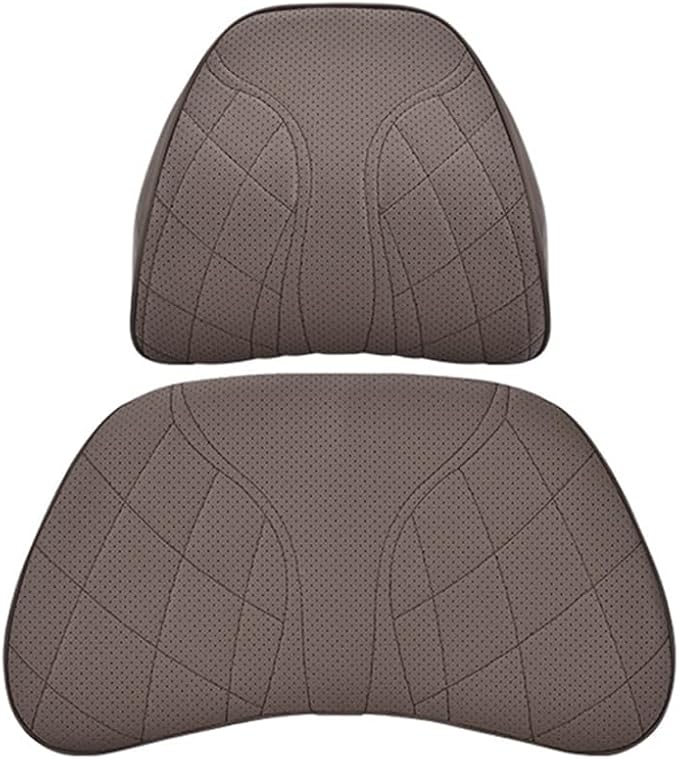 for Chevy Silverado 2007 2008 2009 2010 2011 2012 2013 Leather Car Seat Headrest Lumbar Cushion, Lumbar Support Pillow for Car,for Driving Traveling Relieving Neck Fatigue,3-C Brown