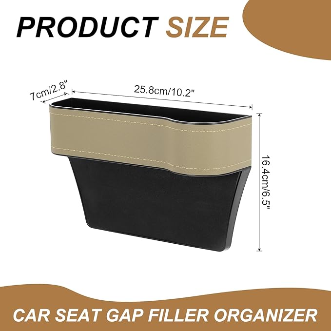 HARFINGTON 2pcs Car Seat Gap Filler Organizer 10.2 x 6.5 x 3.1 Inch ABS+Leather Universal Car Organizer Storage Box Between Seat and Console (Left+Right) with Cup Holders for Phone, Beige