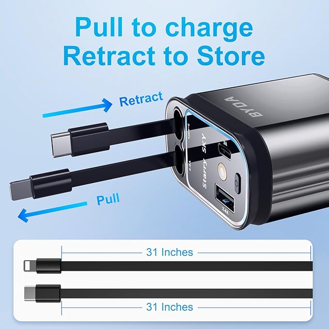 4 in 1 Retractable Car Charger with Starry Light,69W Cigarette Lighter Charger,USB C Fast Car Charger for iPhone 17 Pro Max 16 15 14 13 12 11 (Lightning+USB-C & PurpleLight)