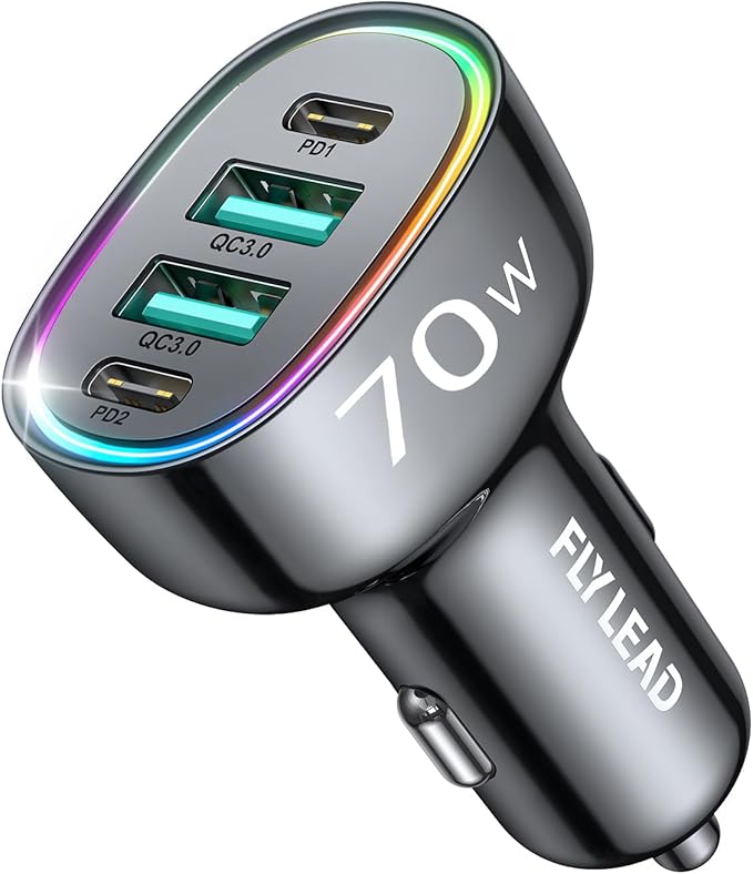 Car Charger USB C, 4 Port 70W Super Fast Charging for iPhone 17 Car Adapter, Dual PD 35W Type C & QC 3.0 USB A Multiport Car Cigarette Lighter Accessories for iPhone 16 15 14 13 12, iPad, Galaxy S26
