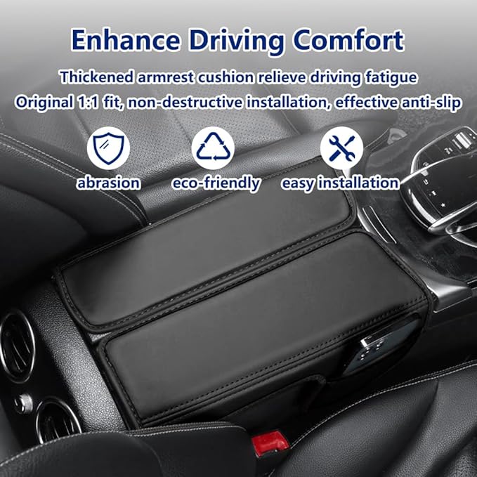 Center Console Cover Compatible with Mercedes Benz E Class W213 E200 E250 E300 E400 E450 2017-2023 and GLS Class C257 CLS450 2019-2023 Armrest Cover Pad Leather Cushion Protector with Pocket