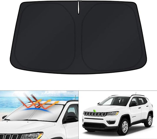 KUST Windshield Sun Shade for 2017-2024 2025 Jeep Compass Accessories Window Sunshade Foldable Window Sun Visor Cover Blocks UV Rays Keep Car Cooler