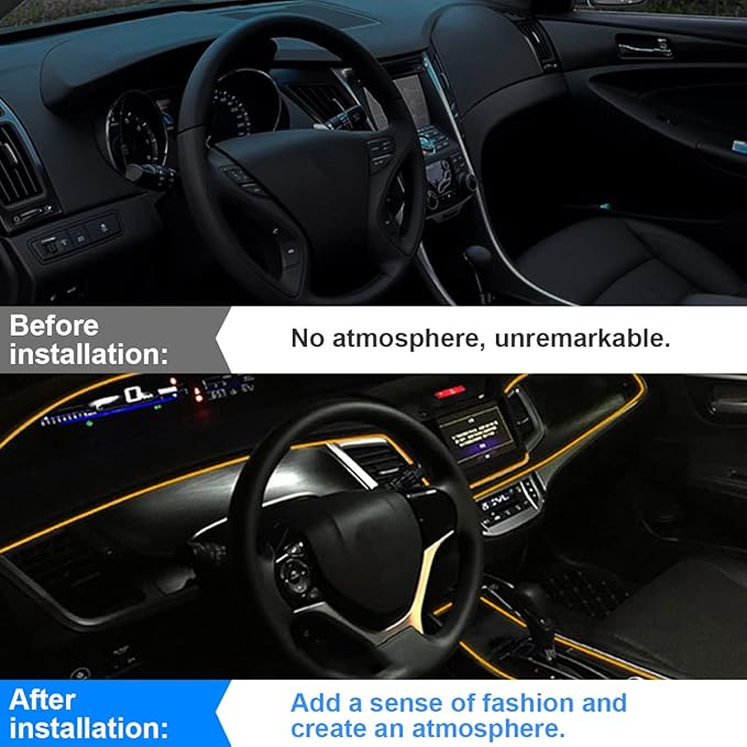 EL Wire LED Strip Lights, 10FT/3M USB Auto Neon Light Strip with Sewing Edge, Electroluminescent Car Ambient Lighting Kits with Fuse Protection, Car Decoration Accessories (Yellow)