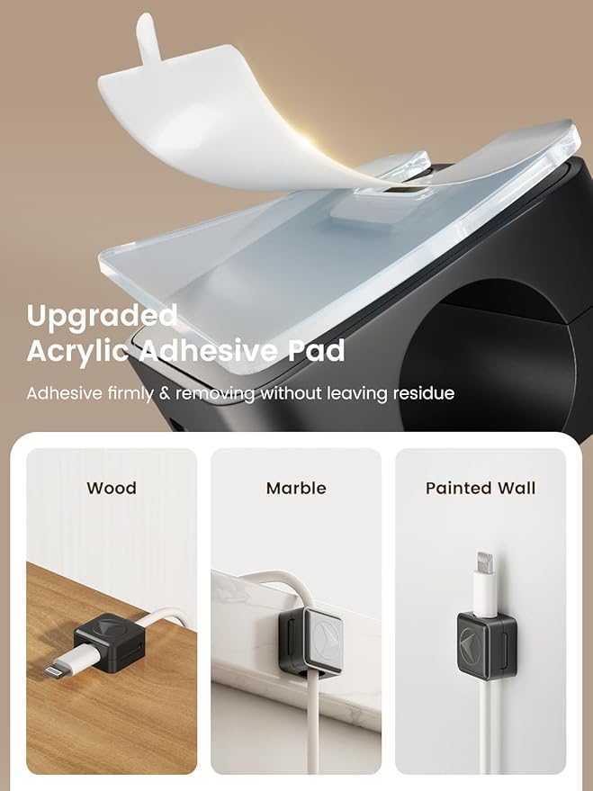 Magnetic Cord Organizer, 8 Pack Adhesive Charging Cable Clips Holder for Nightstand, Easy Secure Cord Keeper Cable Clips Wire Management for Phone, Home, Office, Desk| Universal Fit| Strong Magnet