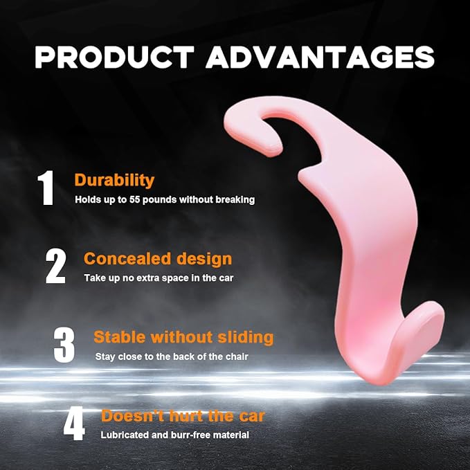 4PCS Car Seat Headrest Hook, Auto Back Seat Hanging Storage Organizer, Vehicle Seatback Hanger Holder for Purse Handbag Coat Umbrella, Universal Interior Car Accessories (Light Pink)