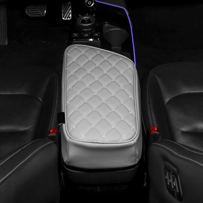 Car Armrest Cushion Cover Compatible with Kia EV6 2022-2026 Accessories, Leather Center Console Armrest Pad(Gray)