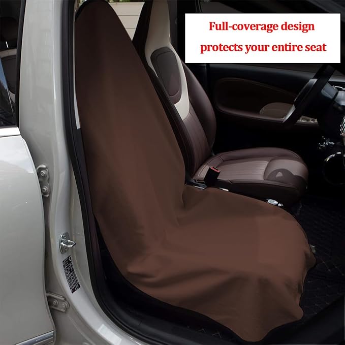 Car Towel Seat Cover, Performance Microfiber Washable Non Slip Vehicle Front Seat Covers, Sweatproof Automotive Interior Chair Protectors, Universal for SUV Automobile Truck (Brown)