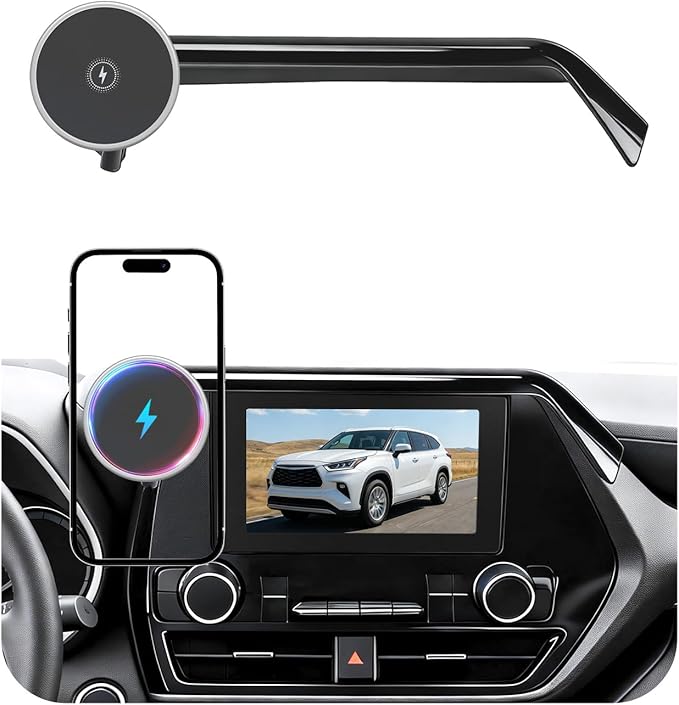 Phone Mount for Toyota Highlander (2020-2024 2025, 8 Inch), Mag Safe Car Mount Charger, Magnetic Phone Holder, 15W Wireless Charging, 360° & Hands Free, 2021 2022 2023 Highlander Interior Accessories