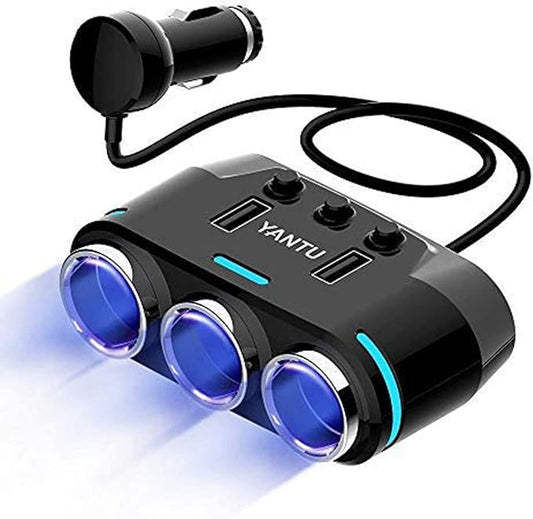 Car Cigarette Lighter Splitter, 3 Socket Dual USB Cigarette Lighter Adapter Multi-Functions 120W 3.1A DC 12V/24V for iPhone iPad Samsung GPS Dashcam