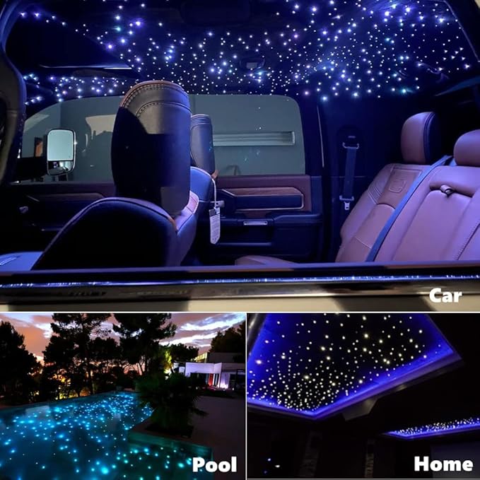 AMKI 16W Bluetooth Twinkle Fiber Optic Star Ceiling Lights Lamp Kit, LED RGBW Engine Driver APP/Remote Control, Mix 335 Strands (0.75mm+1mm+1.5mm) 9.8ft/3m Long + Crystal