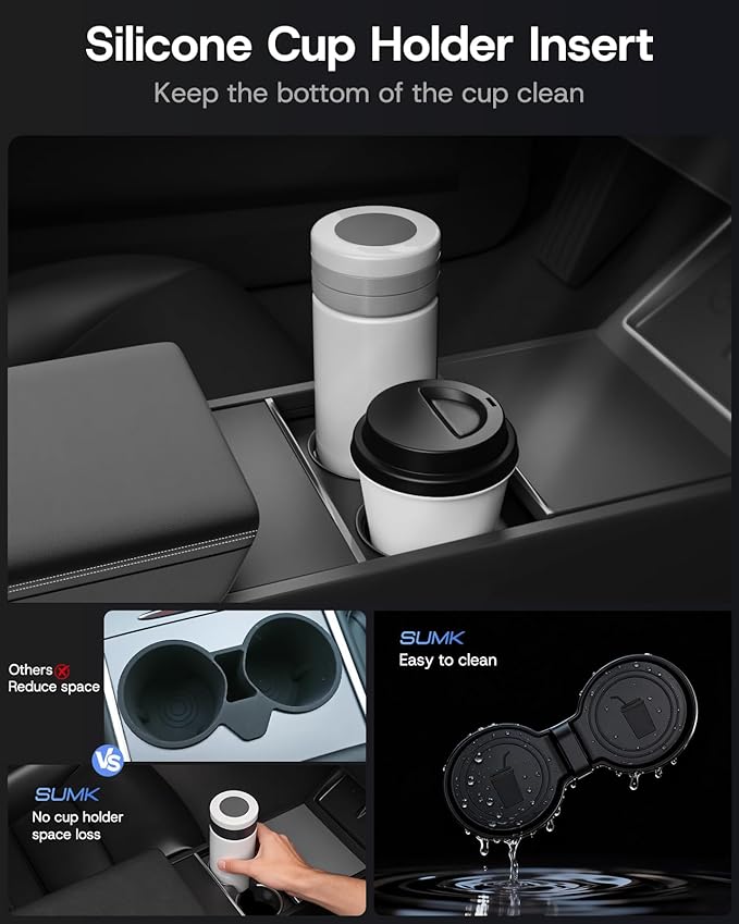 Center Console Organizer Tray for Tesla Model Y Juniper 2026 2025 (Premium & Performance), 8PCS - PC Material & Silent Silicone Armrest Storage Box Bottom Liners Wireless Charging Pad Cup Holder