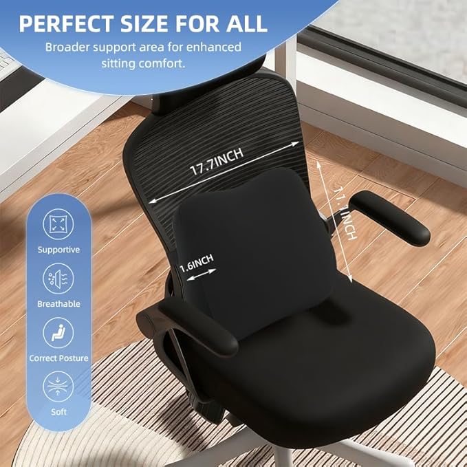 Lumbar Support Pillow for Office Chair, Memory Foam Lumbar Pillow for Lower Back Pain Relief (xiaoyaokaoblack)