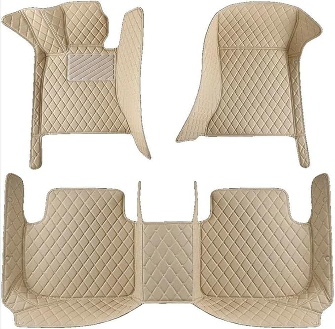 Custom Car Floor Mats Fit for 99% Sedan SUV Sports Car Full Coverage Pads Leather Floor Liners Mat Women Men (Beige)