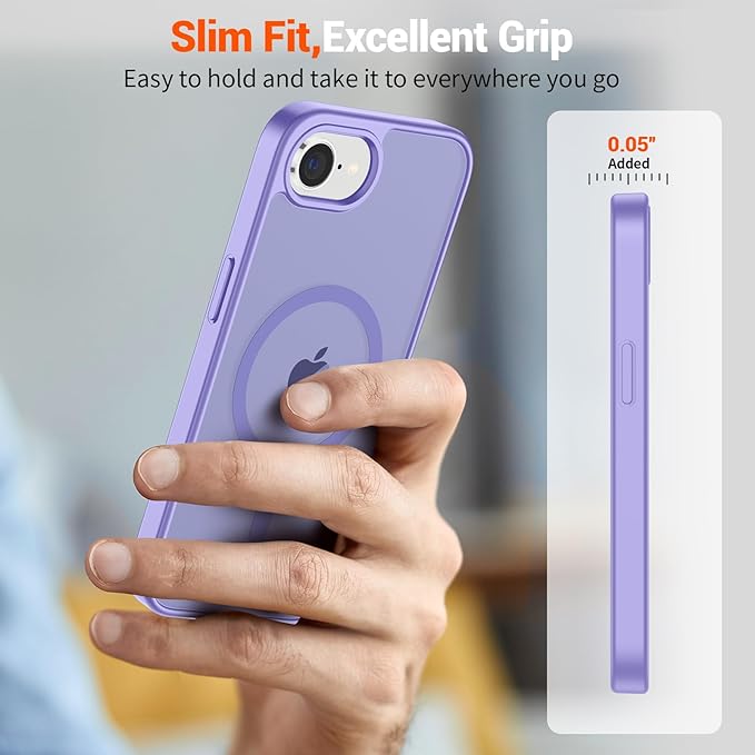 SUPFINE Magnetic for iPhone 17e Case/iPhone 16e Case (Compatible with MagSafe) (Military Grade Drop Protection) Slim Translucent Matte Shockproof with Anti-Fingerprint Phone Case,Purple