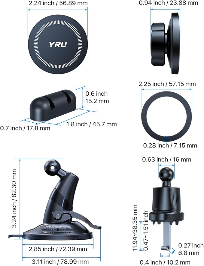 YRU [True Upgraded Military-Grade Phone Holder for Magsafe Car Mount 360° Rotating Vacuum Suction Dashboard, 2800gf Strongest Magnetic Windshield Phone Mount for iPhone 17 Pro Max 16 15 14,Black