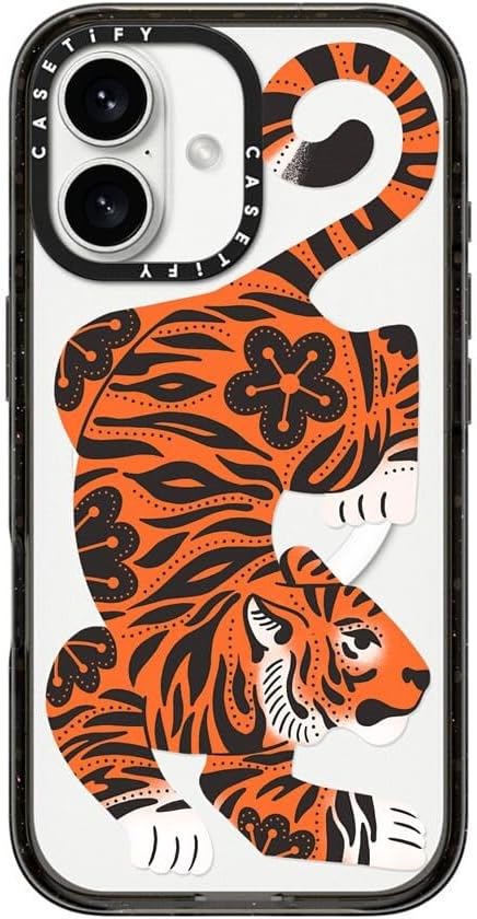 CASETiFY Impact Case for iPhone 16 [Slim / 8.2 ft. 4X Military Grade Drop Protection/Compatible with Magsafe] - Fierce Tiger - Clear Black