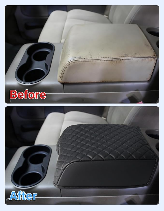 Center Console Cover for F150 XL XLT 2004-2014, Ford Expedition 2007-2017, Lincoln Mark LT 2006-2008, PU Leather Middle Console Cover Armrest Protector, Anti-Scratch, Black