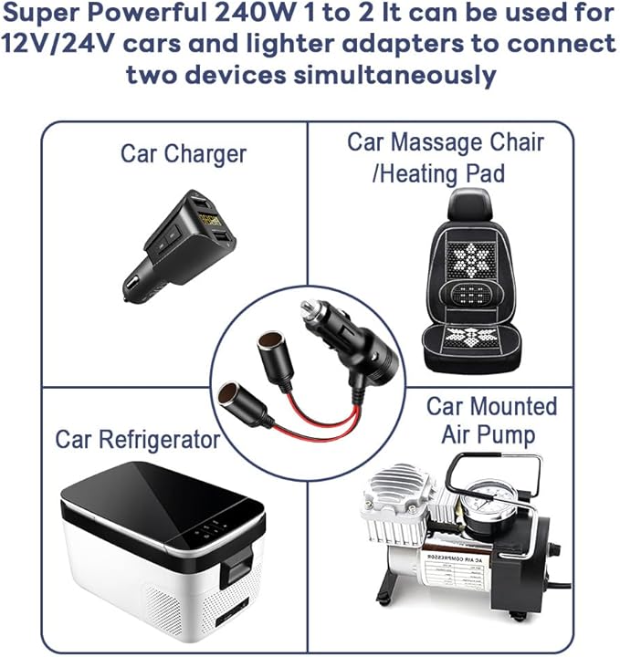 Car Cigarette Lighter Splitter, 12v Splitter Adapter for Car,Supports Fast Charging,1 to 2 Car Cigarette Lighter Splitter Power Charger Port, for 12/24 Volt Cars Vehicle,with on Off Switch
