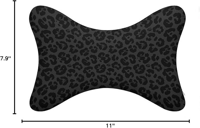 Car Neck Support Pillow 2 Pcs for Neck Pain Relief, Compatible with Dark Gray Black Leopard Cheetah Print Bone Shape Headrest Pillow for Car Seat with Soft Memory Foam