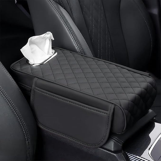 Car Center Console Cover for Toyota Highlander 3.Generation 2013-2020, Leather Car Arm Rest Cover, Car Armrest Cushion with 2 Storage Bags Car Center Console Armrest Pad, B Black