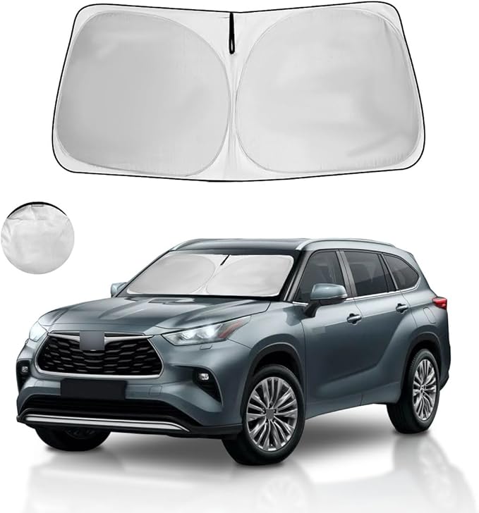 Windshield Sun Shade for 2020-2026 Toyota Highlander Custom Fit Window Sunshade for L LE XLE Limited Platinum Accessories Foldable SUV Sun Visor UV Protector Heat Shield Cover