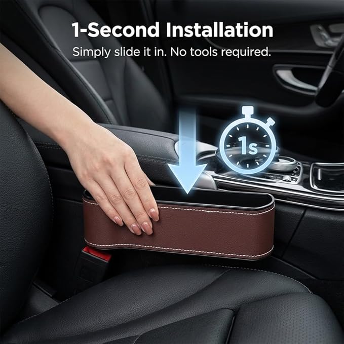 Car Seat Gap Filler Organizer, 2026 New Premium Leather Console Organizer for Holding Phone, Sunglasses, Auto Console Side Storage Box with Cup Holders 2 Seat Hooks for Drink (Beige, 1Set)