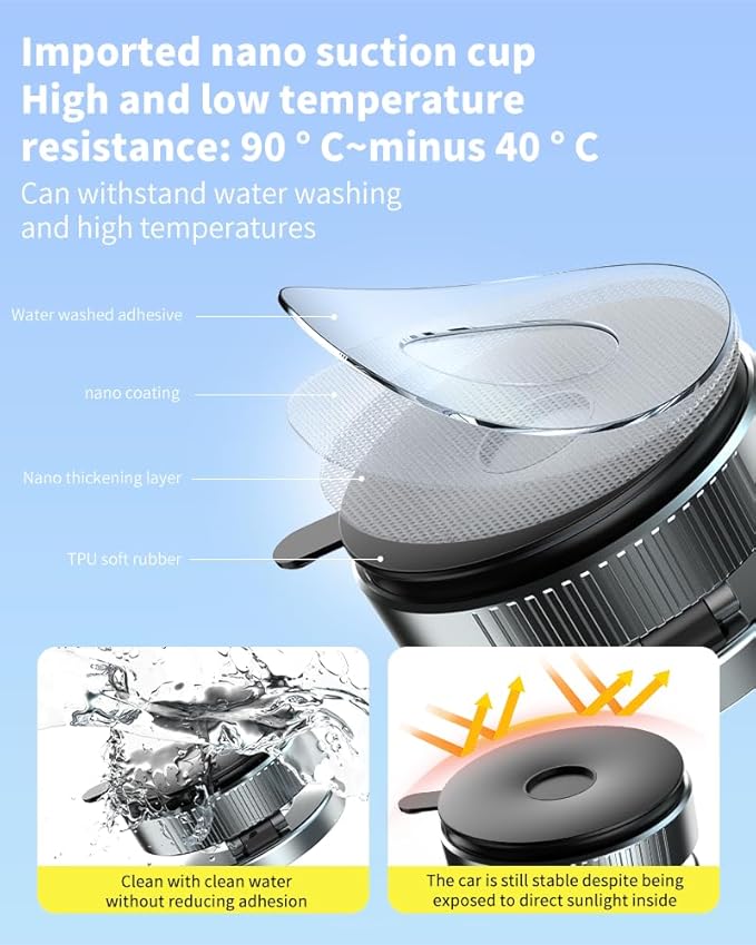 Car Phone Holder for Magsafe,360°Nano Gel Vacuum Magnetic Phone Holders for Your Car,[108+LBS Suction & 2800 gf Magnetic] Perfect for iPhone 17/Air/16/15/14/13/12 pro,Android