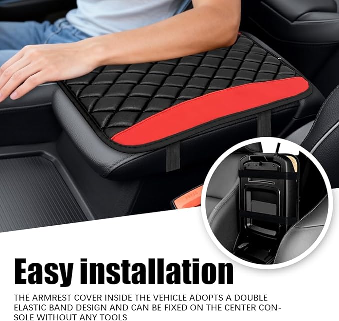 Car Center Console Cushion Pad, Arm Rest Covers, 12.6"×7.5" Leather Waterproof Auto Armrest Seat Box Protector, Auto Comfortable Center Console Cover Universal for Most Vehicles (Red)