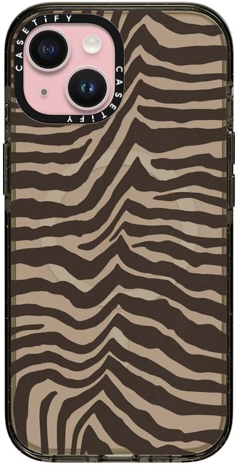 CASETiFY Impact Case for iPhone 15 [8.2ft 4X Military Grade Drop Protection/Compatible with Magsafe] - Zebra-Brown - Clear Black