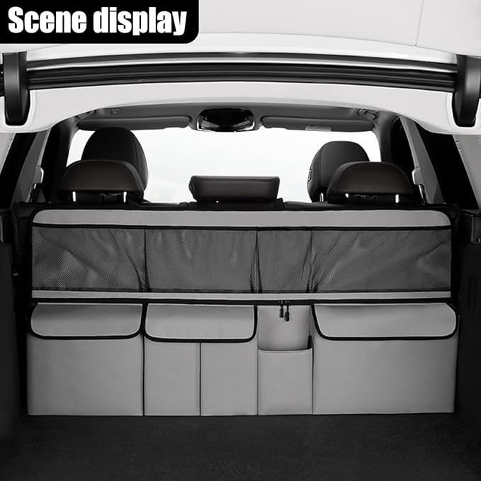 Car Trunk Organizer, Space Saving Hanging Automotive Back Seat Organizer Storage Bag with 10 Pocekts, Foldable Vehicle Interior Cargo Organizer Accessories for Car, SUV, Truck, MPV (Grey)