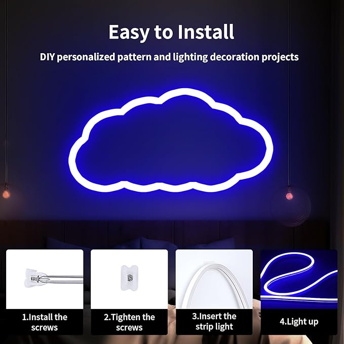 iNextStation 12V Blue LED Strip Lights 16.4FT, Flexible Silicone Neon Rope Light with Power Adapter, Waterproof, Cuttable, Dimmable & Linkable, LED Lights Strip for Bedroom, Kitchen(with Plug)