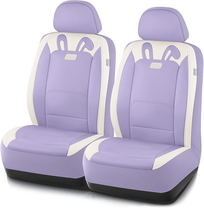 PIC AUTO Car Seat Covers, Cute Rabbit Premium Purple Leather Seat Covers, Universal Fit Front Seat Covers for Cars, Trucks, SUVs, Soft & Wear-Resistant Auto Interior Protection with Airbag-Compatible