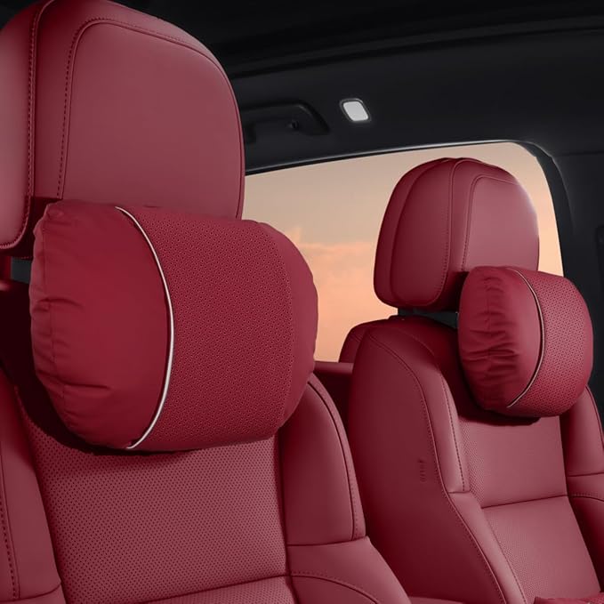 2 Pcs Car Headrest Neck Pillow for Driving,Premium Skin-Feeling Napa Leather Soft and Comfortable Headrest,Two Gears of Height Adjustment Car Seat Headrest Pillow Car Interior Accessories